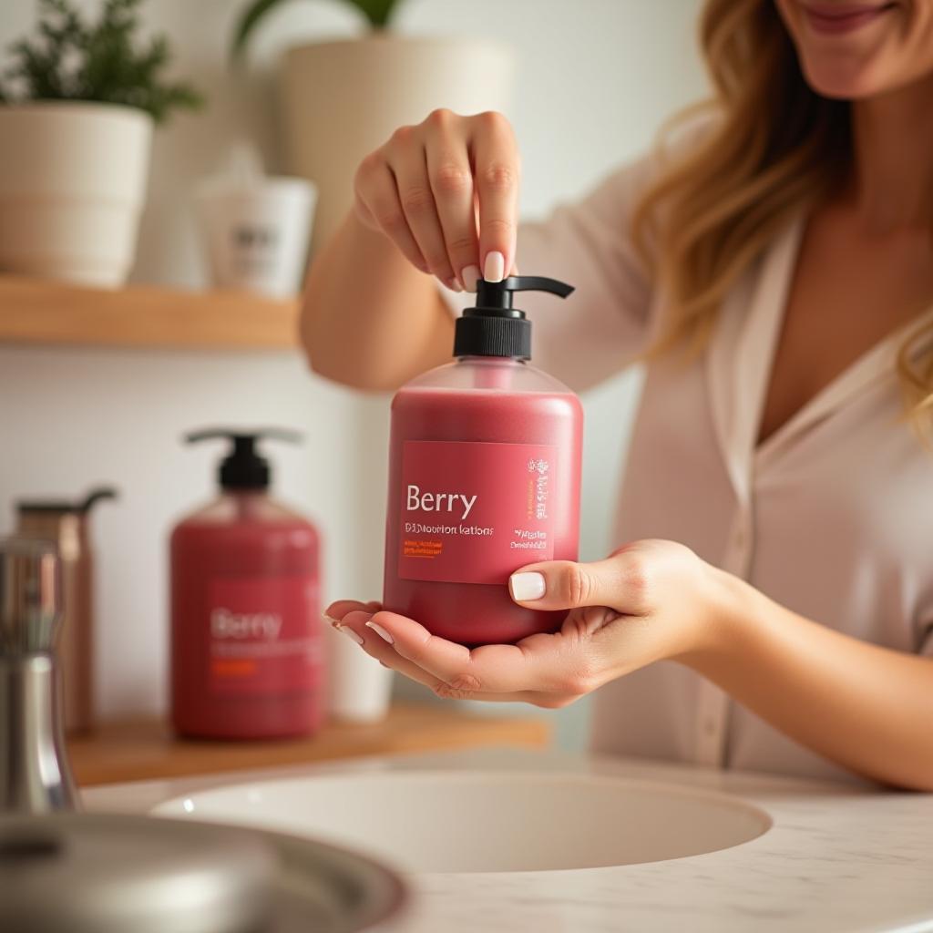 Customer refilling Berry Lotion at our downtown studio