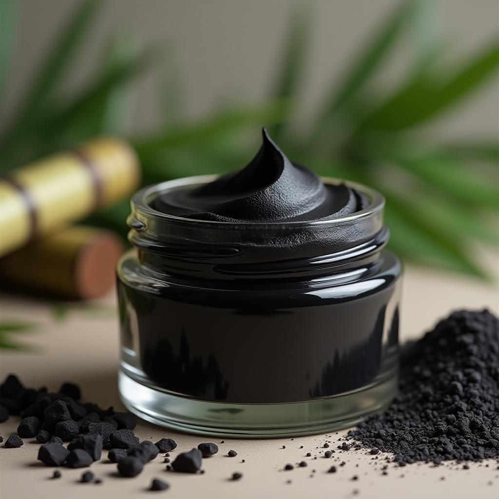 Detoxifying Charcoal Clay Mask in glass jar