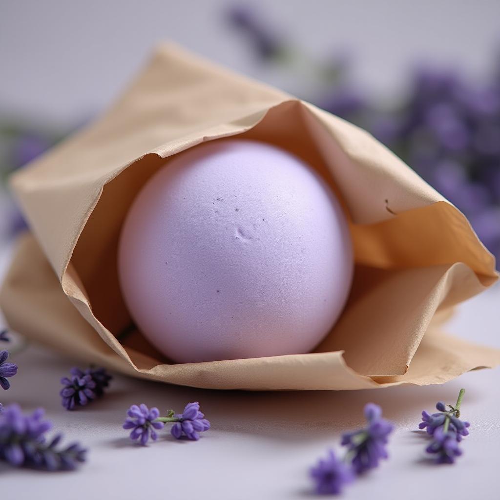 Calming Lavender Bath Bomb in recyclable kraft wrap